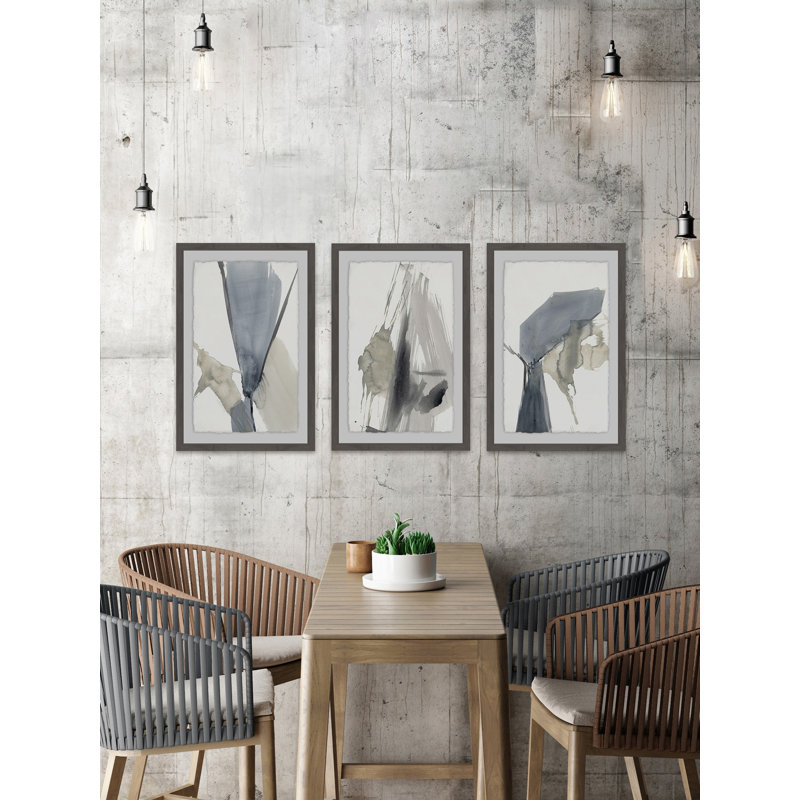 « cinétique grid ix », ensemble de 3 reproductions de peintures à l’aquarelle encadrées, H 24 po x l 16 po x L 1,5 po