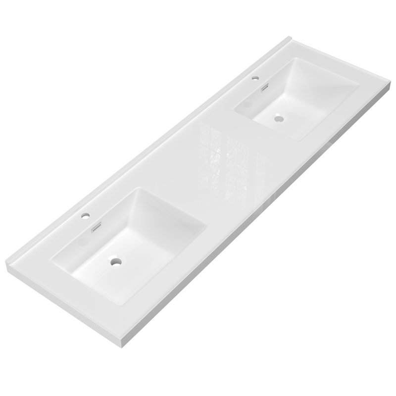 72'' W X 22'' D Solid Surface Bathroom Vanity Top Rectangular Vanity Basian Double Sinks Countertop with Pre-drilled Faucet Hole in White