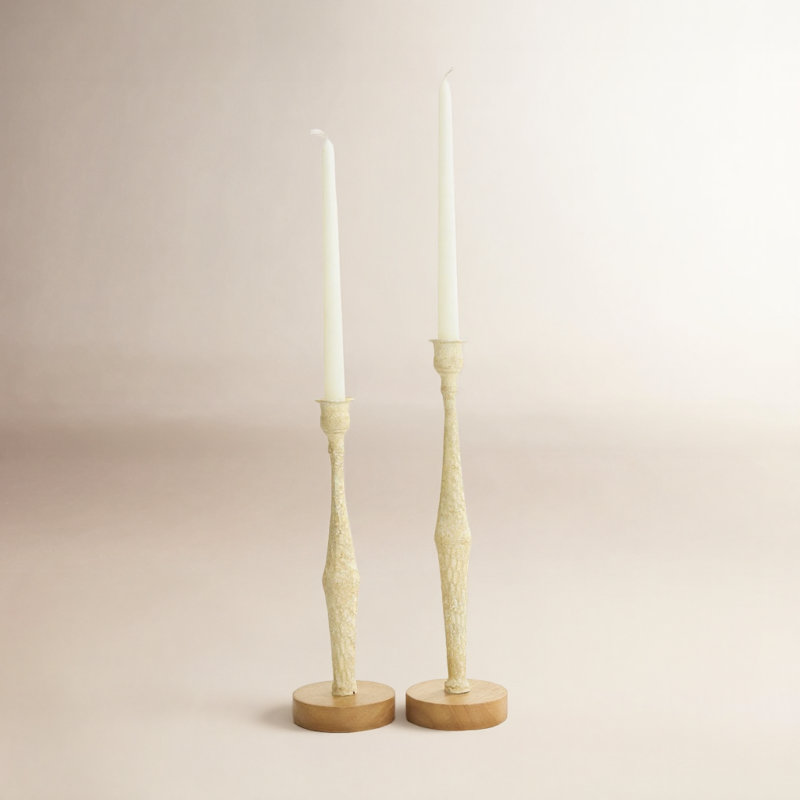 Alia 2 Piece Aluminum Tabletop Candlestick Set, Cream