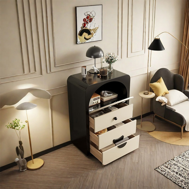 Armoire décorative spacieuse avec trois tiroirs, Noir/crème