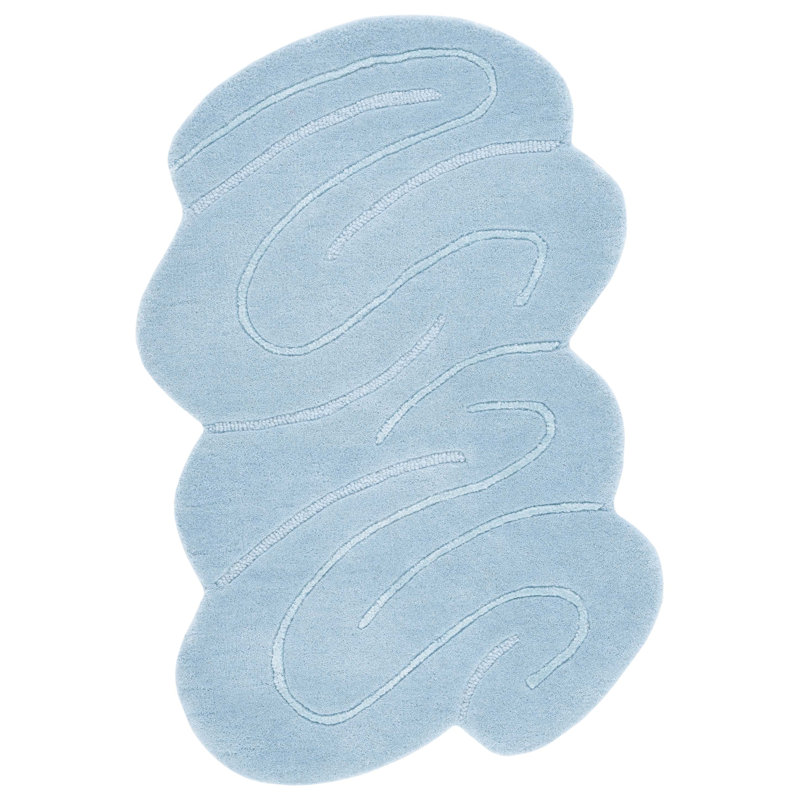 Novelty Hand Tufted Wool Viscose Solid Color Rug in Blue, Runner 2' x 3'