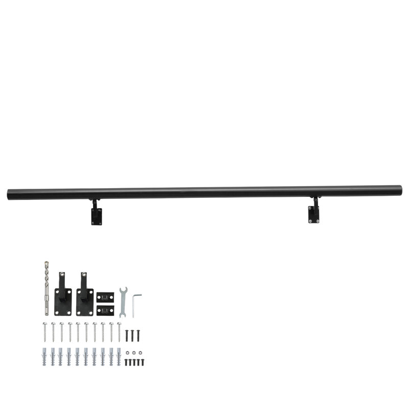Black Aluminum Alloy Wall Mount Stair Handrail, 60" Length