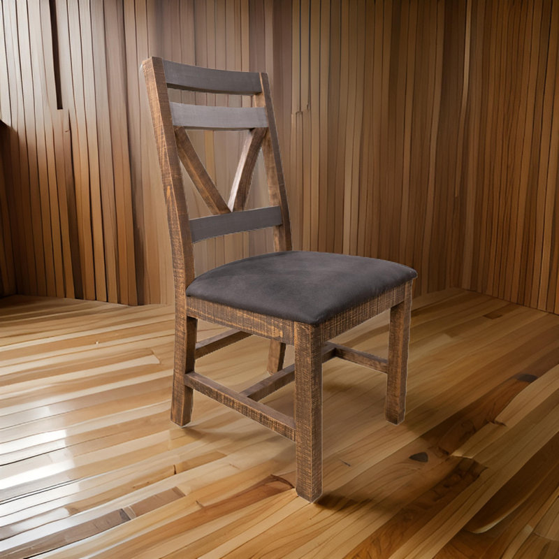 Ensemble de 2 chaises d'appoint de salle à manger Pola, dossier découpé, gris, bois massif brun