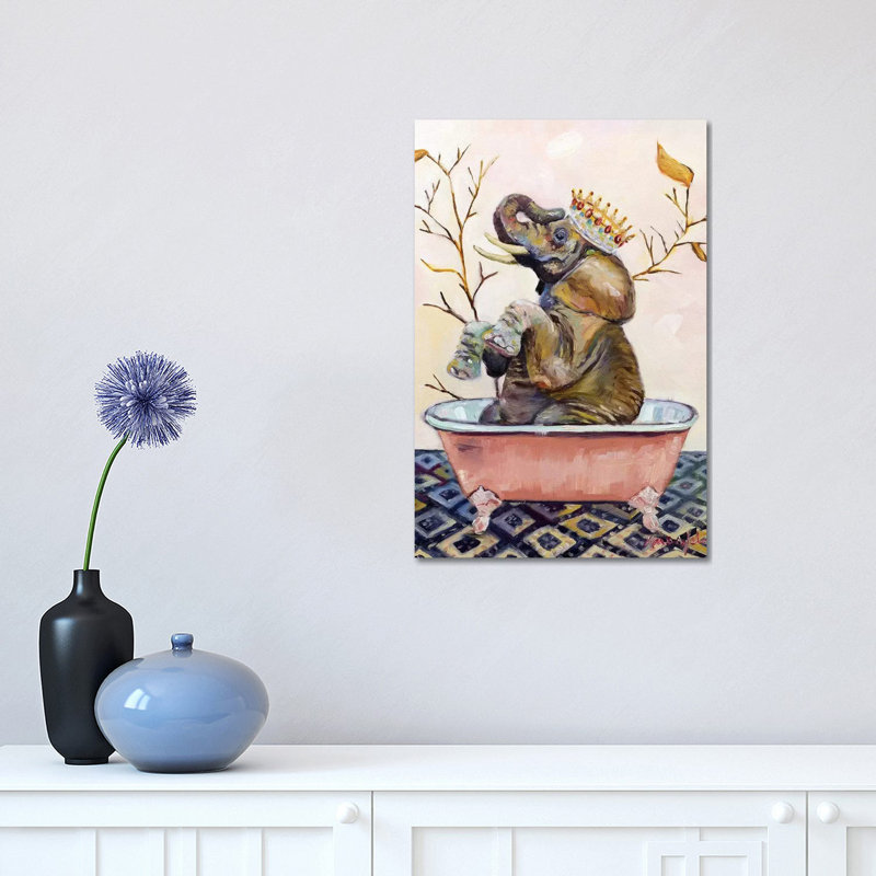 "Splish Splash Ellie Bath" par Karen Weber, reproduction d’art, Toile tendue, Pas de tapis, H 18 po x l 12 po x 1,5 po