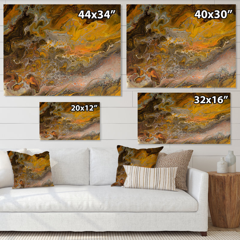 Orange, noir et marbre gris - peinture sur toile, Toile tendue, H 16 po x l 32 po x P 1 po