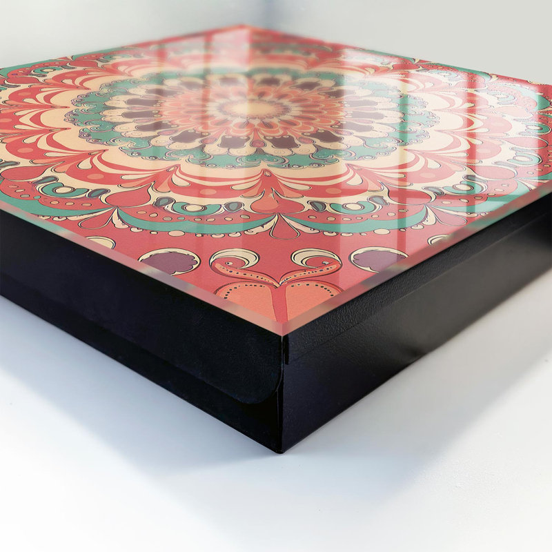 Key box for home, Opens to the right, 30x30x5, White, Mandala with vivid details and harmonious patterns, 