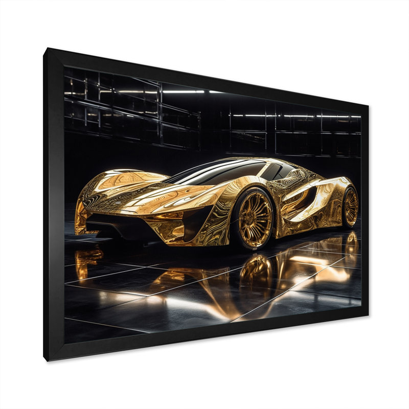 Gold And Black Iconic Car Legends II - Cars American Muscle Framed Art, Black Picture Framed, 24" H x 32" W x 1" D