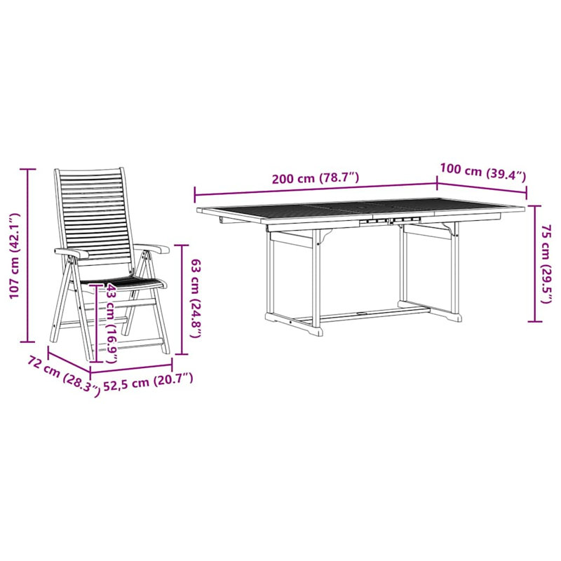 Patio Dining Set with, 74cm H x 200cm W x 100cm D, 6