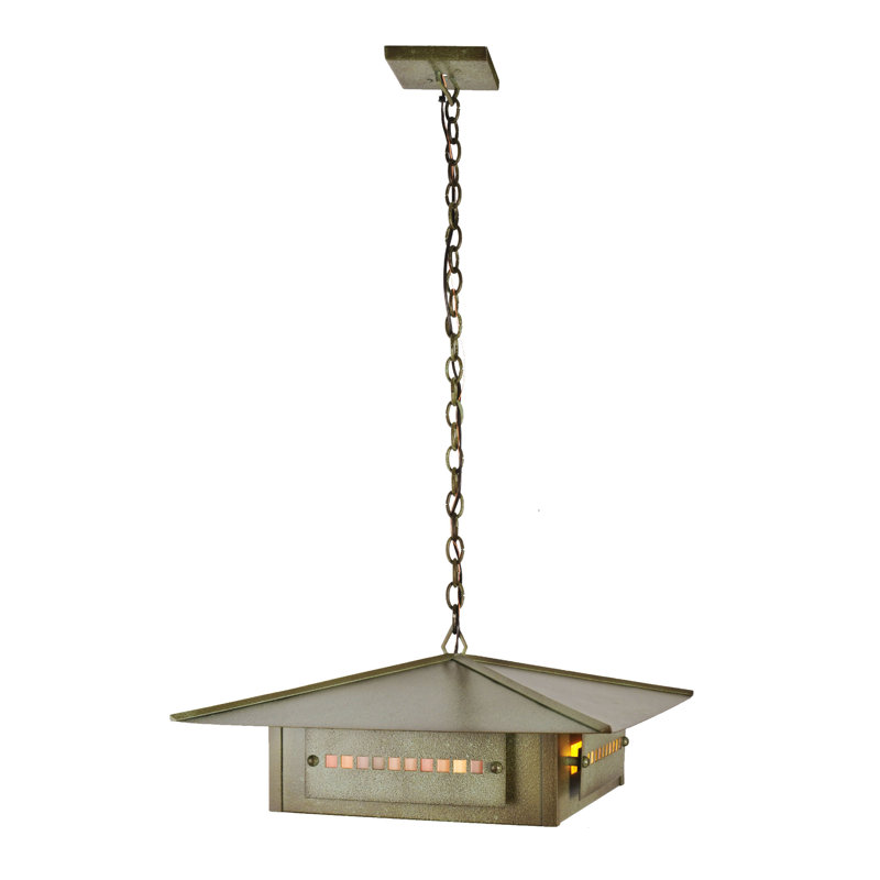 Luminaire suspendu rectangulaire 4 lumières lanternes Moss Creek Stepping Stone, Cuivre terni