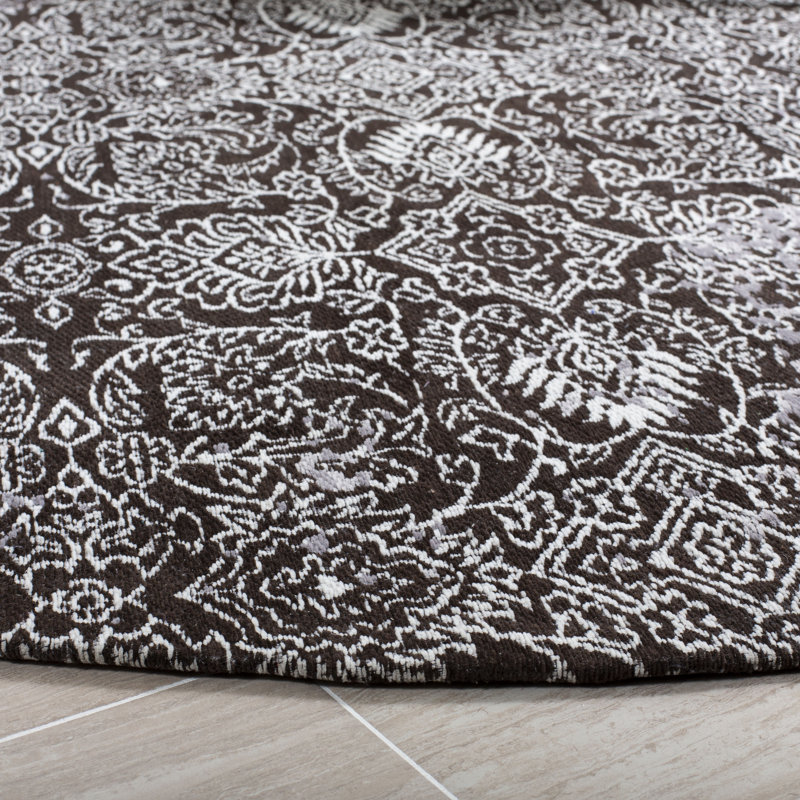 Tapis abstrait argent / brun, Rond 6 pi