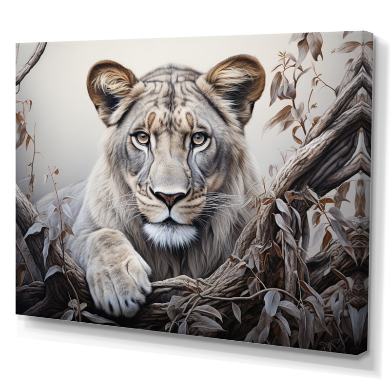Afrique lionne puissance II - Art africain, art mural, 12" H x 20" W, Toile tendue