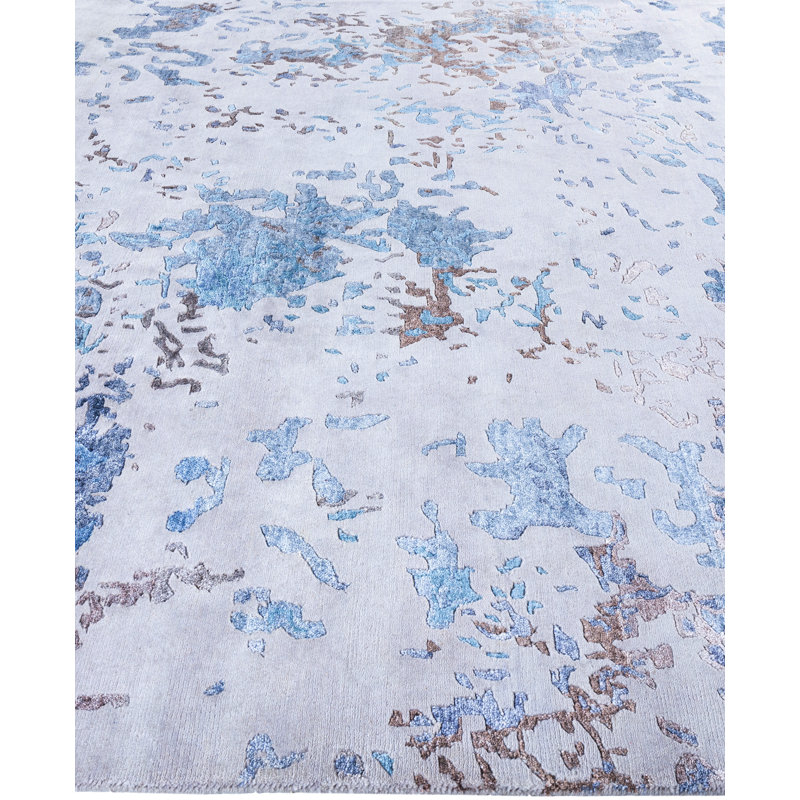 Tapis moderne noué à la main de conception unique - gris, 9 pi 0 po x 11 pi 10 po Modern