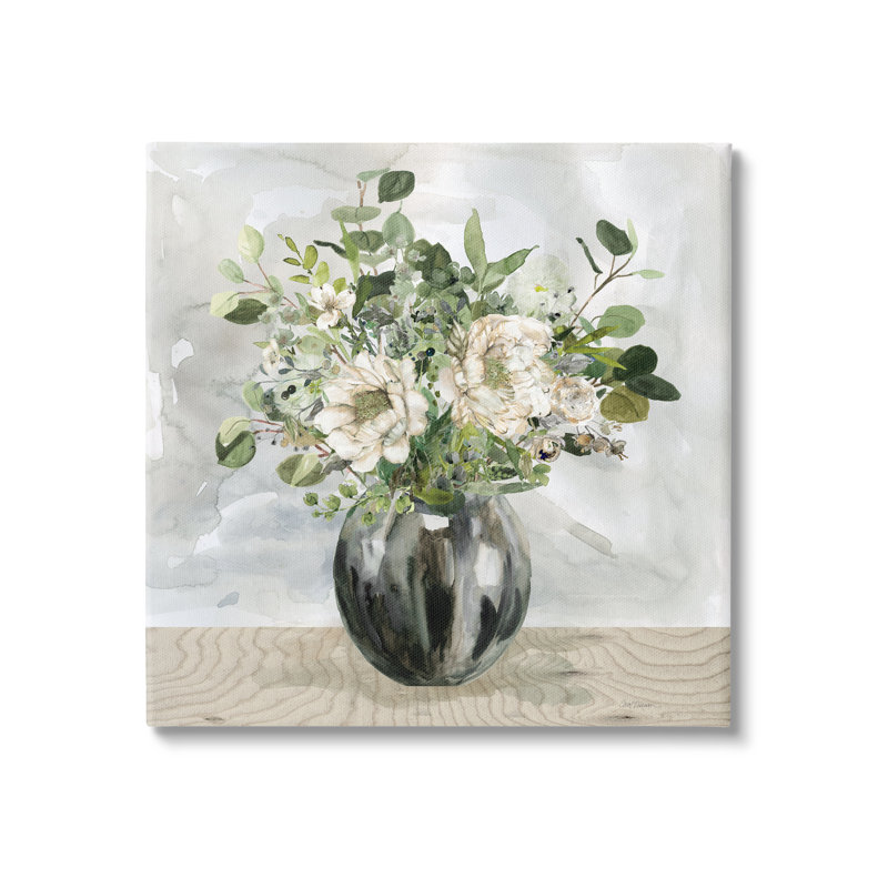 30" x 30" Green and White Floral Canvas Wall Art