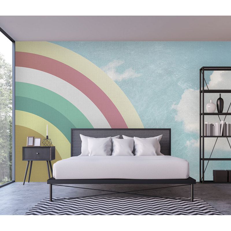 Papier peint amovible demi-arc-en-ciel et nuages, L 105,96 po x L 187 po