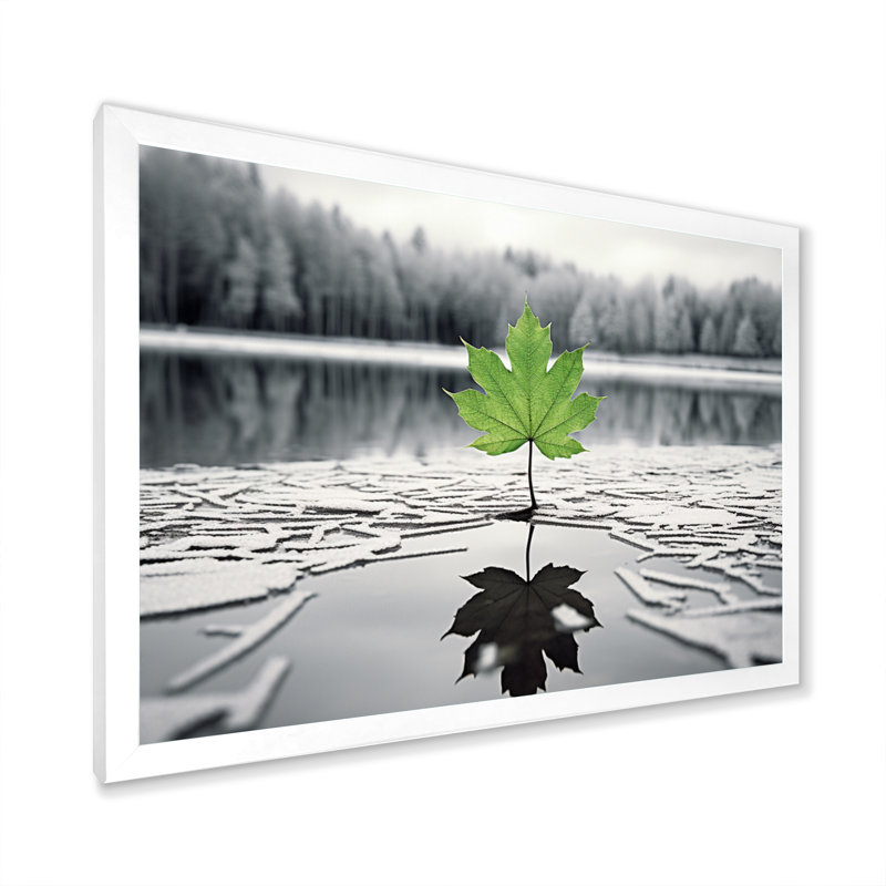 «Green Leaves Solitude In Winter I», H 34 po x l 44 po x P 1,5 po, Cadre simple blanc