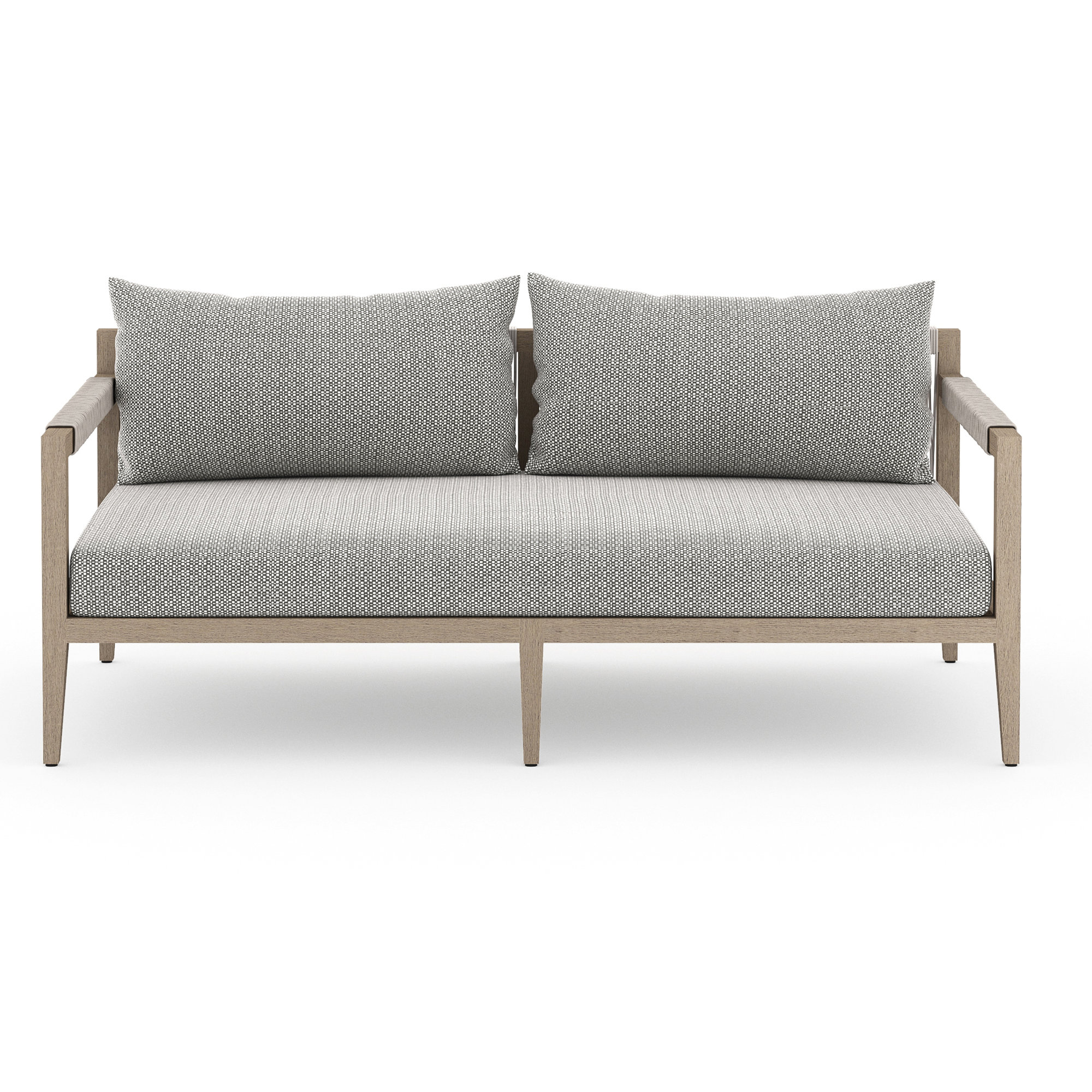Kristine 63'' Wide Loveseat with Cushions, Washed Brown, Gray Cushion/Brown/Gray Frame