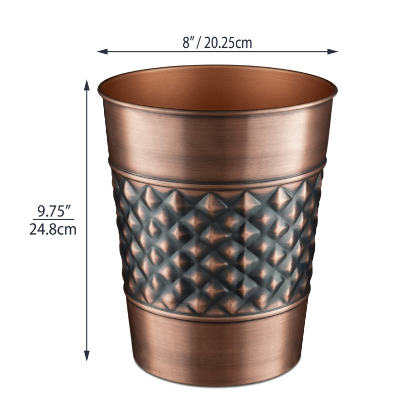 Geometric Embossed Metal 1.7 Gallon Waste Basket, Copper