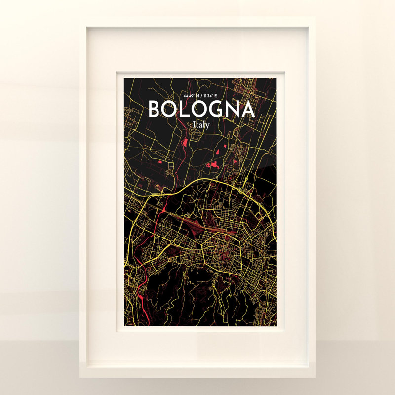 Carte de la ville d'Italie, ensemble d'art graphique non encadré, H 36 po x l 24 po, Noir / rouge / jaune