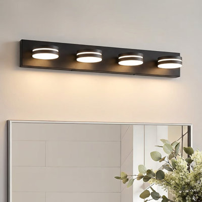 4 Light Modern Dimmable 5CCT LED Bathroom Vanity Light in Black Finish over Mirror