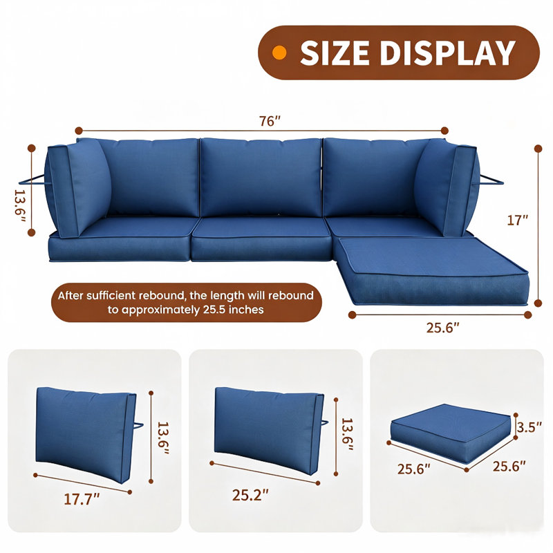 Ensemble de coussins de chaise d'extérieur 9 pièces, remplacement de coussins de meubles de patio avec coussins de siège en mousse, coussins de siège antidérapants pour meubles de patio et canapé d'extérieur.