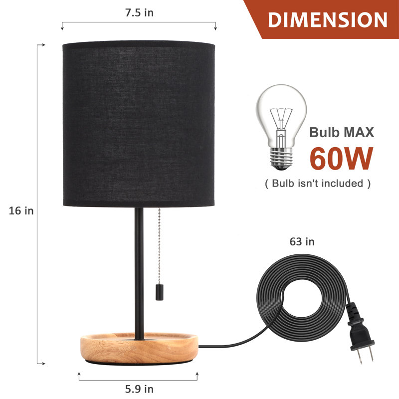 Lampe de table en bois avec abat-jour en lin noir