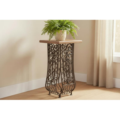 Industrial Wrought Iron Pedestal Side Table