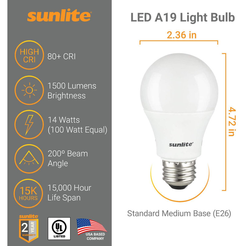 14 watts (100 watts équivalents), ampoule DEL A19, à intensité variable, culot E26 / moyen (standard), 4000 K