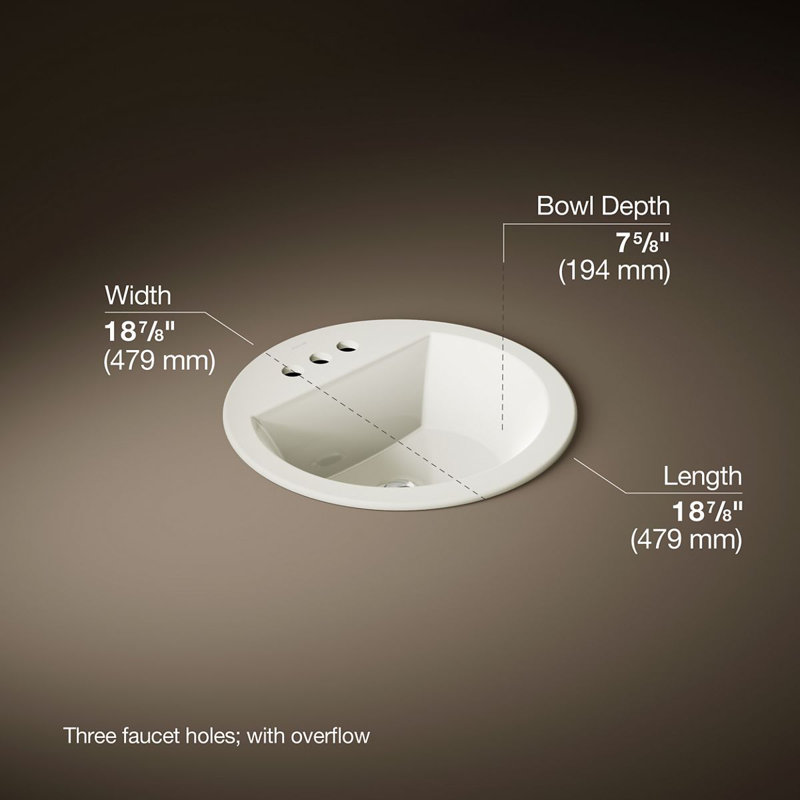 Bryant Ceramic Circular Drop-In Bathroom Sink with Overflow, Biscuit, 4'' Centers