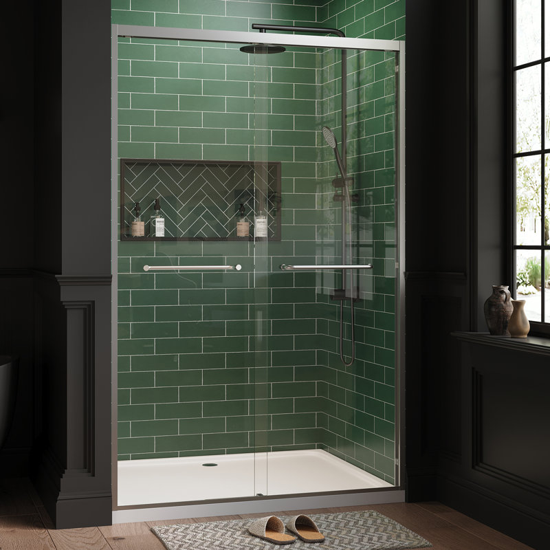 Shower Door 43-48 Inch Adjustable Width, 72 Inch Height x 1/4 Inch Tempered Glass, Black Frameless Sliding Bathroom Door, Sliver