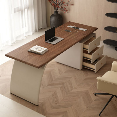 Bureau rectangulaire en bois massif avec tiroirs Walnut