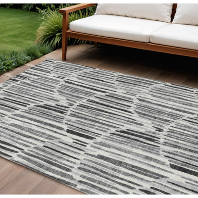 10' X 14' Ivory Abstract Washable Indoor Outdoor Area Rug
