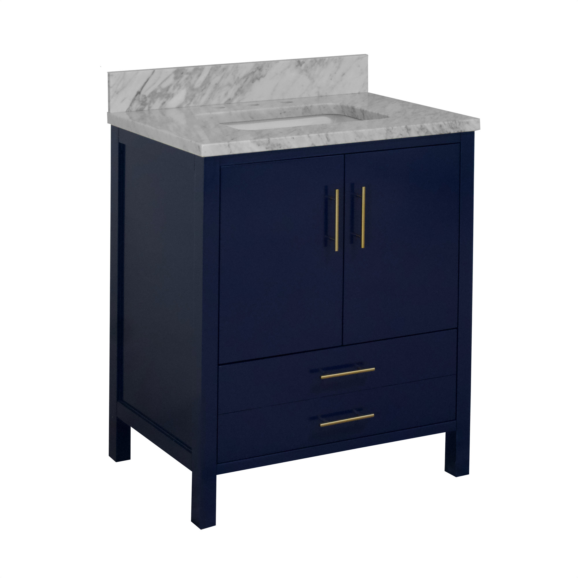 Kiara 30'' Single Bathroom Vanity, Royal Blue, Carrara Marble