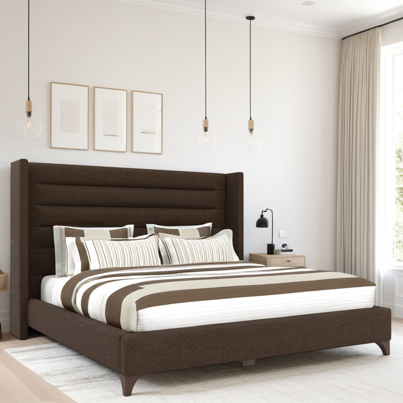Lit tapissier Miliyah, Revolution® en lin brun, Grand