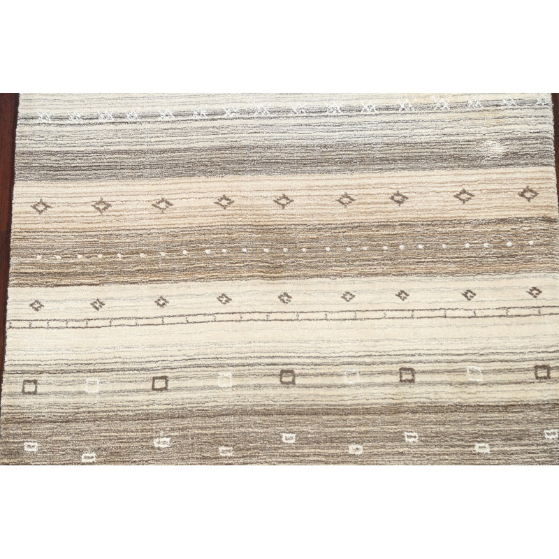 Tapis unique en laine noué à la main 3 pi 10 po x 5 pi 9 po nouvel âge brun / beige / gris