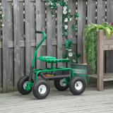 Garden Scooter, Rolling Cart with Tray, Bucket, Green and Black