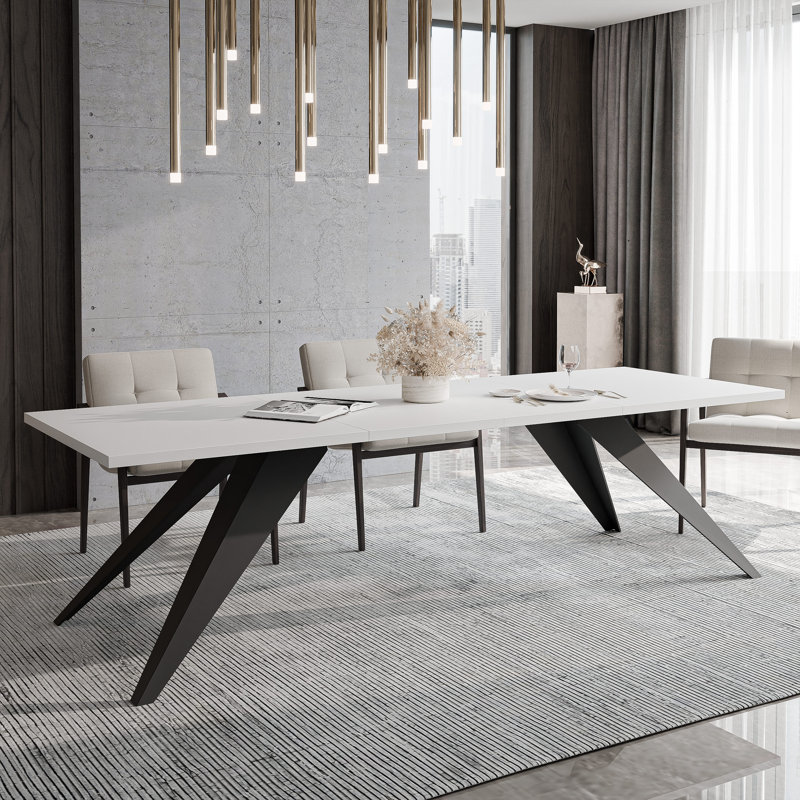 Extendable Metal Base Dining Table, Arctic White, White, 76cm H x 160cm W x 90cm D