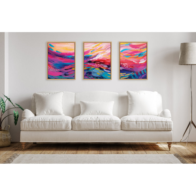 Ensemble d'art mural sur toile encadré "Ev Brush Brush 90 A, B and C" par Jessi Raulet d'Ettavee