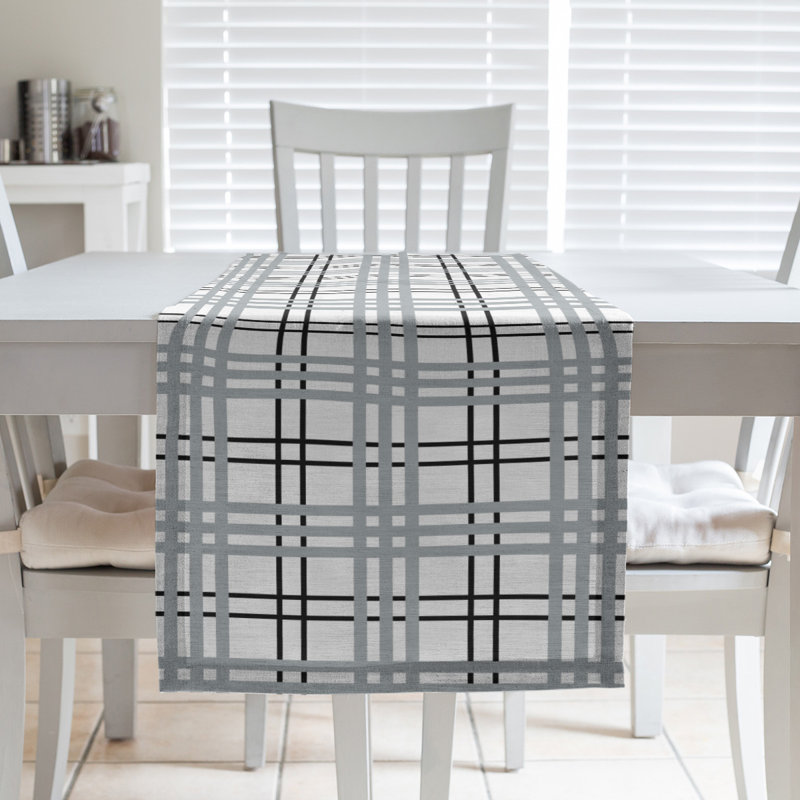 Paid Polyester Table Runner, White/Gray, 90" L x 16" W