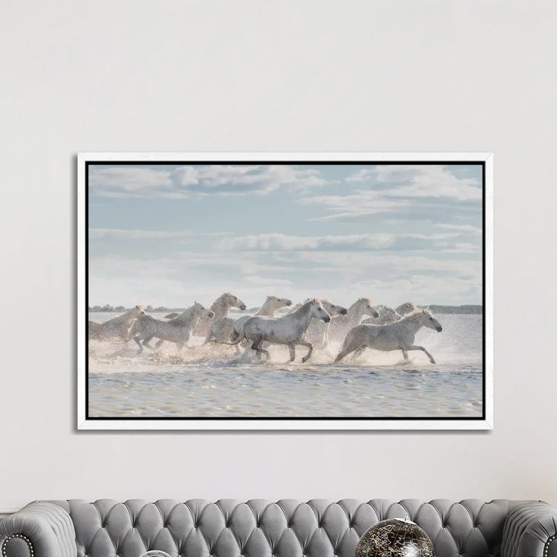 White Angels Of Camargue XXVI by Daniel Kordan - Print on Canvas, White Framed, 101.6 cm H x 66.04 cm W