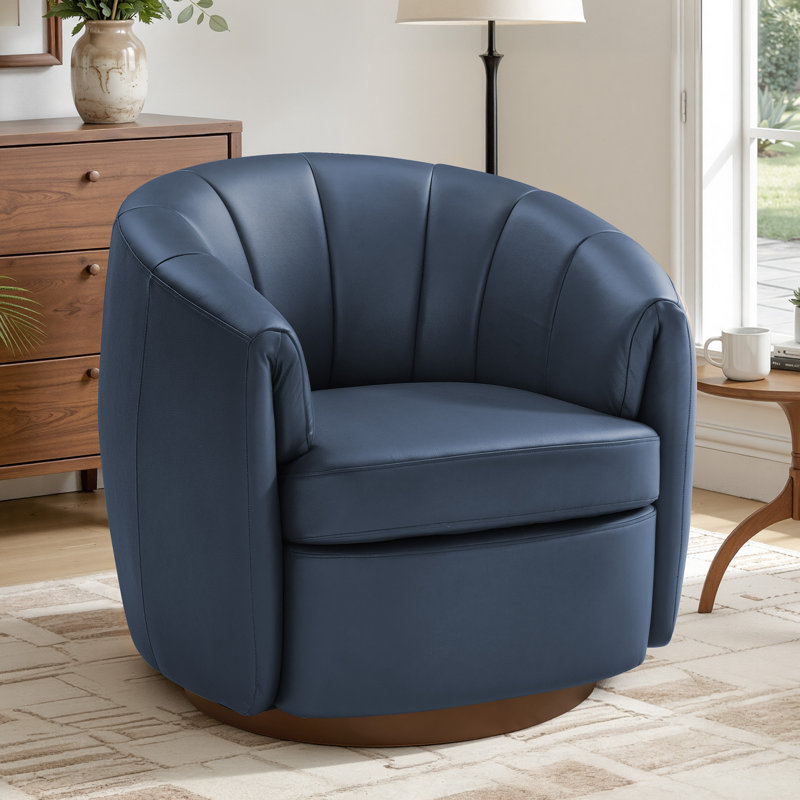 Fauteuil demi-tonneau pivotant en cuir Modern Geniue, Cuir fleur marine