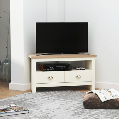 White Tv Stand For Corner Area, With Drawers And Open Storage Space, Fits Up To 50" Television Entertainment Living Room Corner, Compartment,