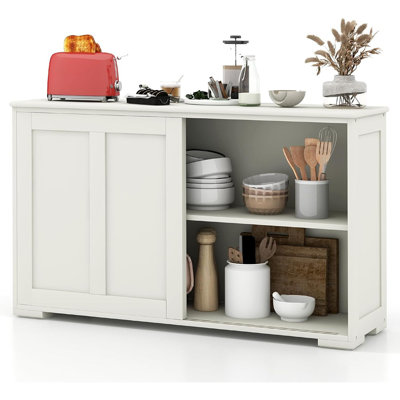 Wood Buffet Sideboard Cabinet – Storage Credenza With Adjustable Shelf & 2 Sliding Doors, Stackable Coffee Bar Console For Dining Room, Living Room, Or Kitchen, Antique White