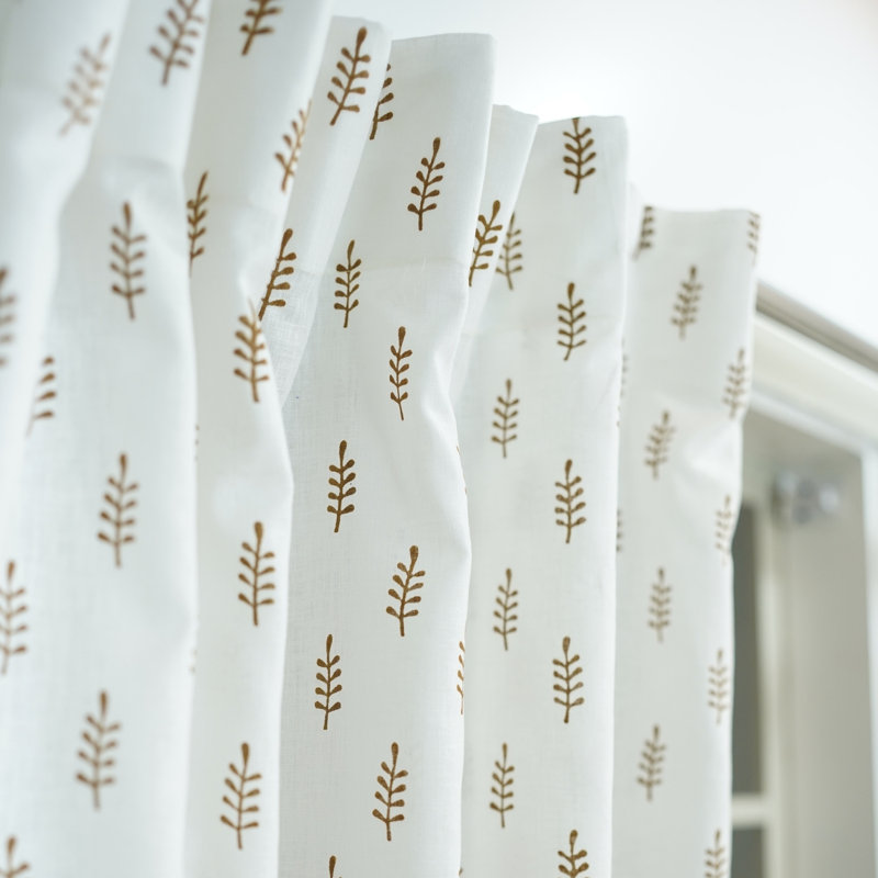 Linen Curtain with Hand Block Printing Rustic Home Vibes, Darpan, Gray, 54" W x 45" L
