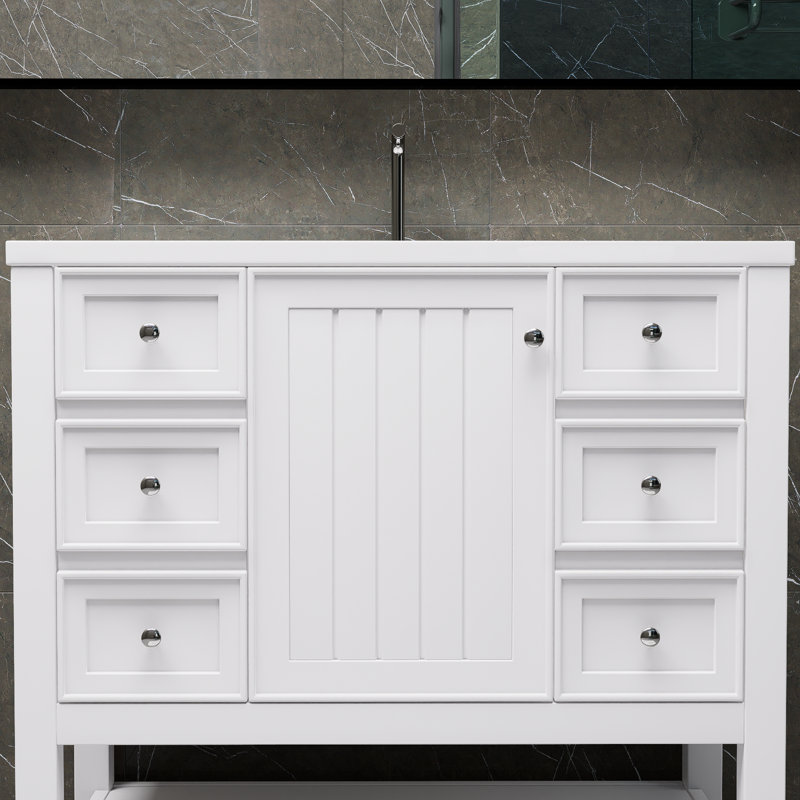 Meuble-lavabo blanc 36 po avec lavabo, une armoire et trois tiroirs