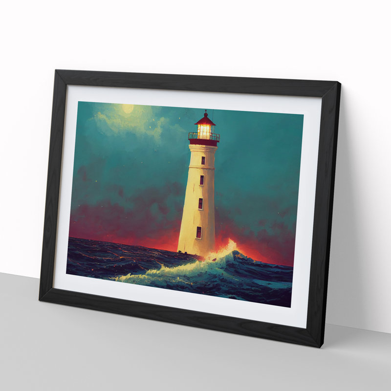 Dreamy Lighthouse - Single Picture Frame Print, Black, 46cm H x 64cm W
