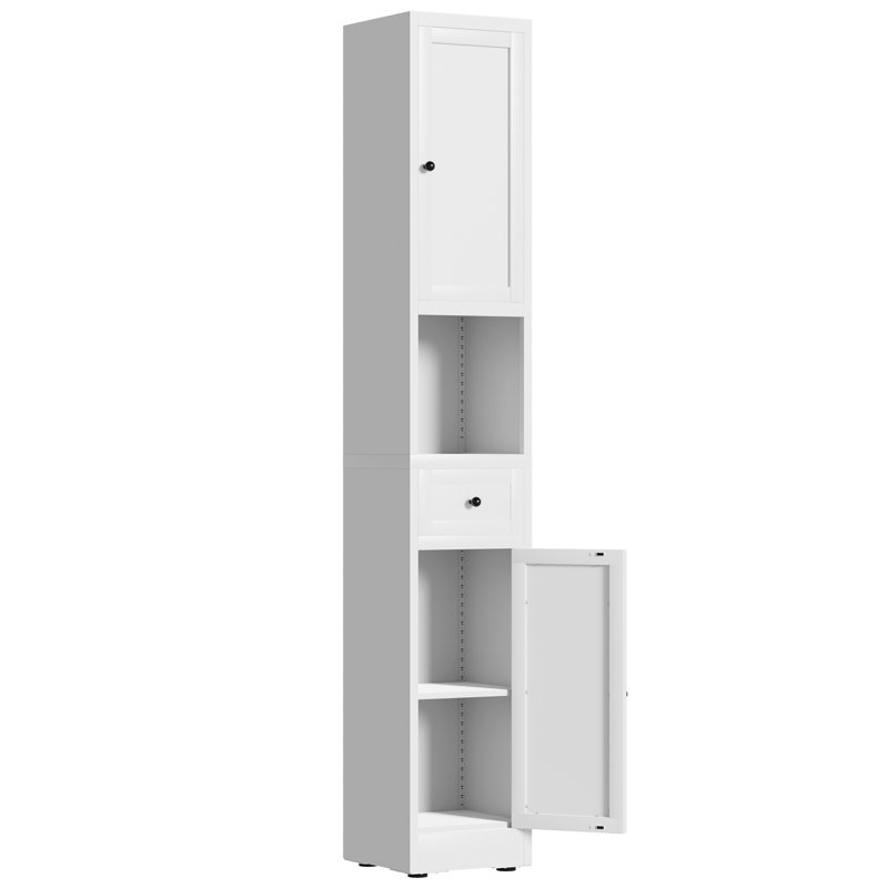 Armoire de rangement haute et étroite en métal avec 2 portes, tablettes réglables et conception compacte pour la cuisine, la salle de lavage et le garde-manger en blanc