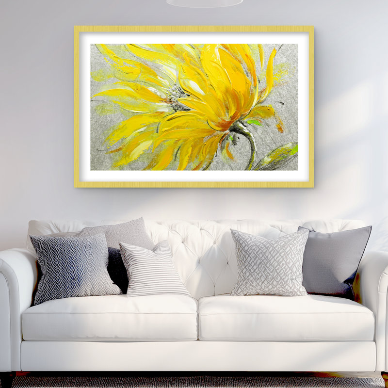 Reproduction matelassée encadrée fleur jaune | Décoration florale
