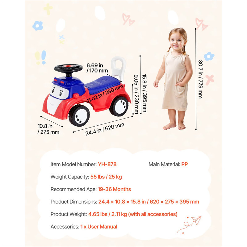 Polypropylène riche en vélos et en vélo pour enfants avec voiture à pousser et rangement facile à assembler