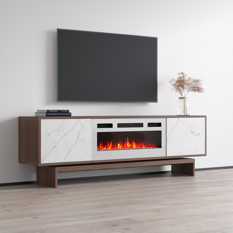 Meuble télé 70,9 po avec foyer électrique Calab, Noyer / Blanc