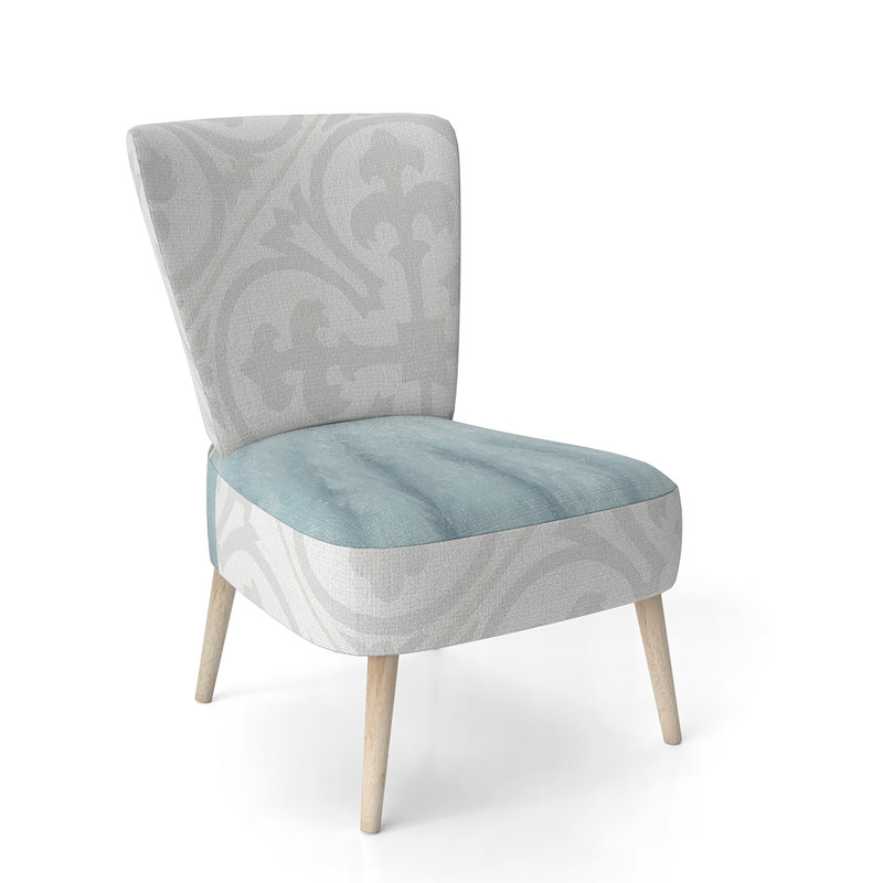 Upholstered Floral Side Chair - Modern floral Accent Chair, Polka Dots Blue Polyester Blend 1